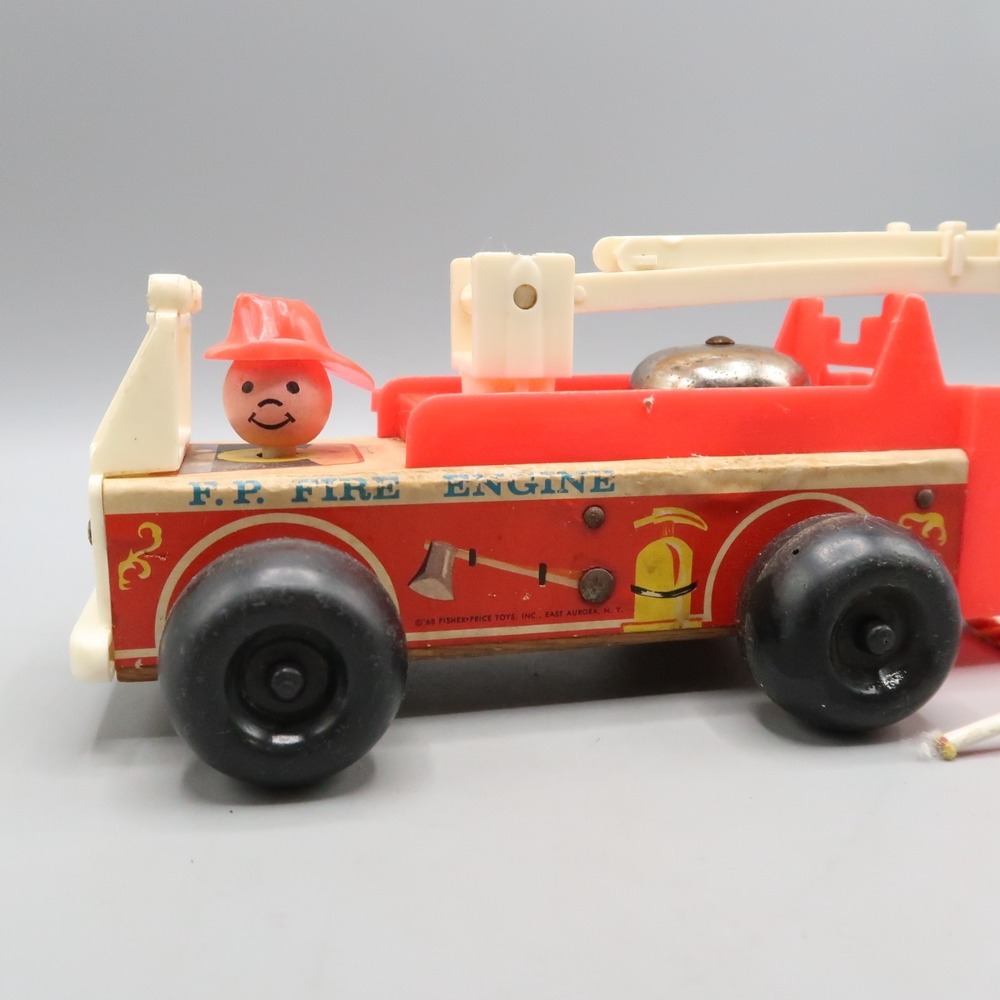 Fisher Price Little People Fire Truck Engine 720 Wood Toy With Bell Vintage 1968